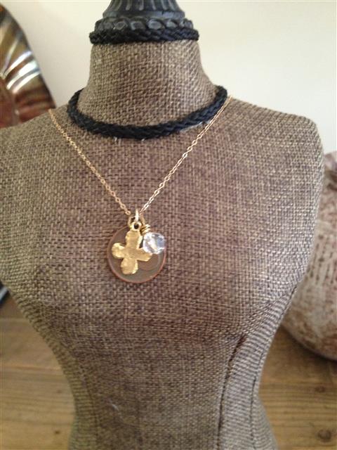 Copper coin and cross necklace